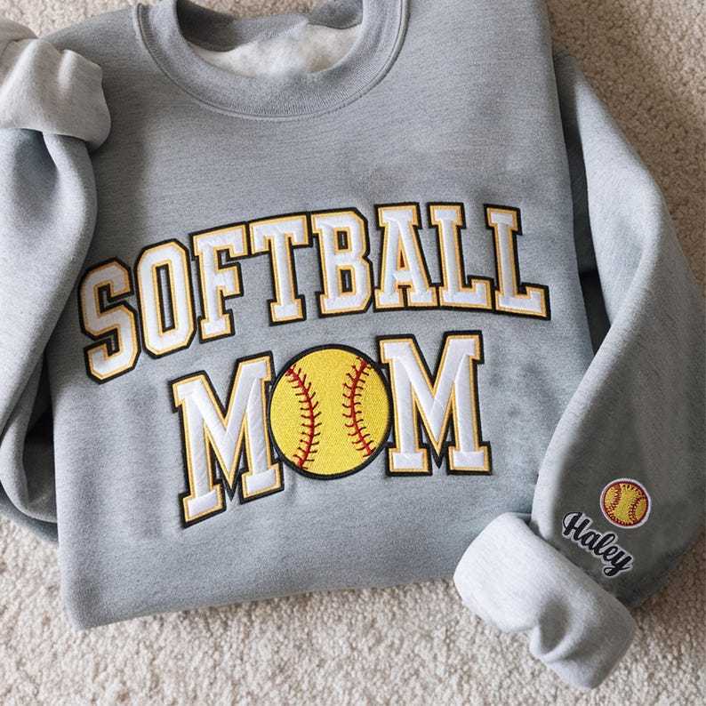 Embroidery Softball Sweatshirt, Personalized Softball Shirt, Custom Name Sweatshirt, Softball Mom Sweatshirt, Sport Gift for Mom, Daughter