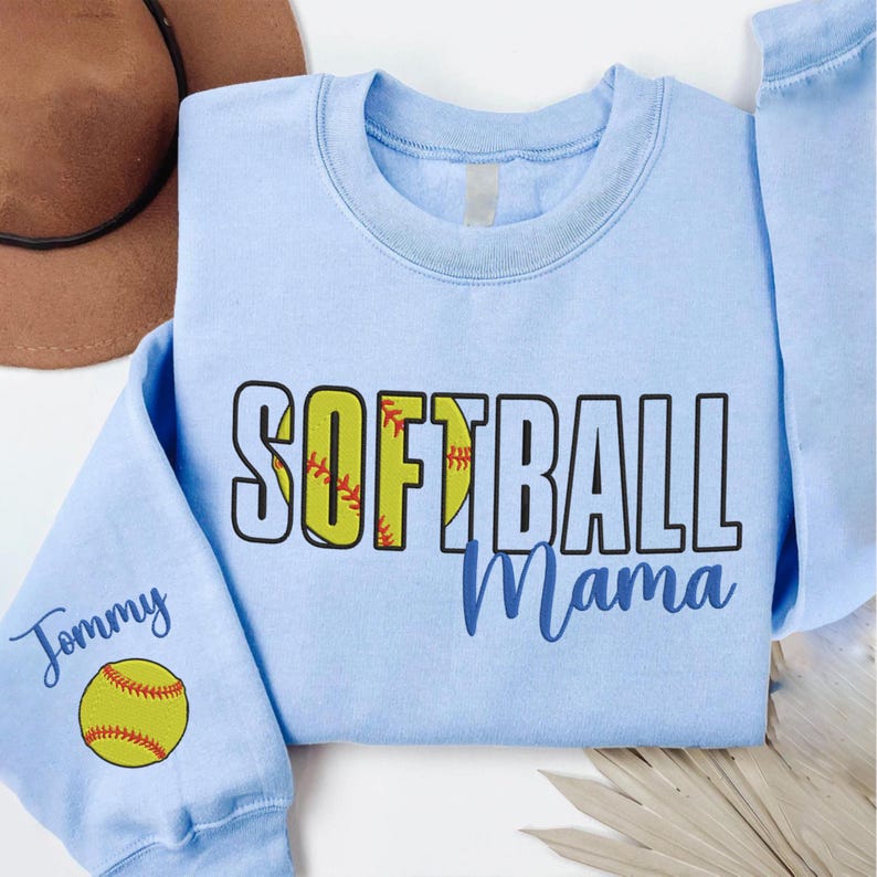 Embroidered Softball Sweatshirt, Softball Mama Embroidered Shirt, Personalized Shirt