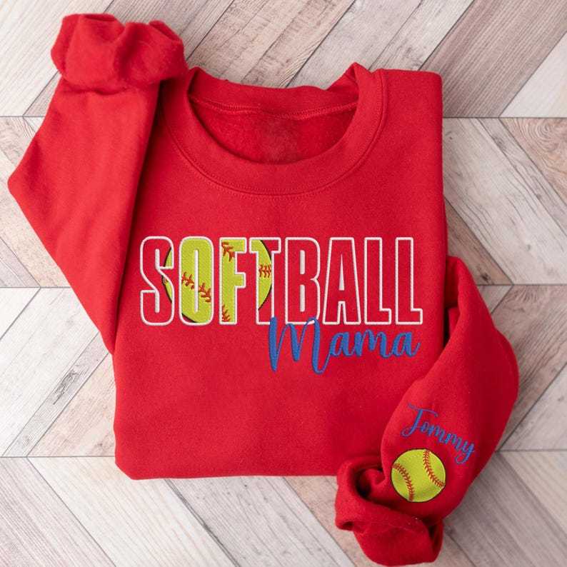 Embroidered Softball Sweatshirt, Softball Mama Embroidered Shirt, Personalized Shirt