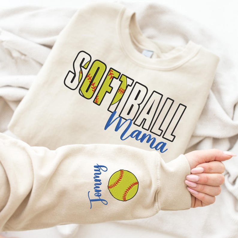 Embroidered Softball Sweatshirt, Softball Mama Embroidered Shirt, Personalized Shirt