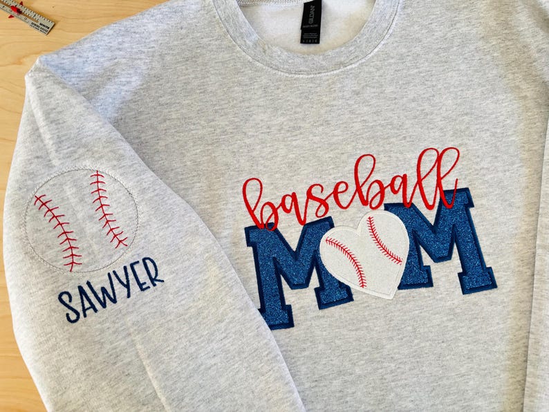 BASEBALL Mom Glitter Applique Sweatshirt || School Spirit Wear || Game Day || High School || College || Personalized || Embroidered
