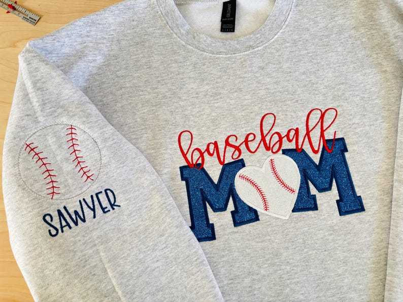 BASEBALL Mom Glitter Applique Sweatshirt || School Spirit Wear || Game Day || High School || College || Personalized || Embroidered