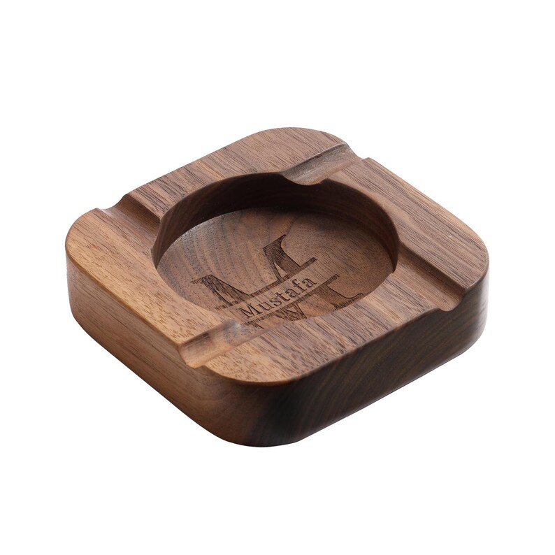 Custom Walnut Wood Cigar Ashtray, Engraved Ash Tray with 4 Cigars Grooves, Personalized Gifts for Cigar Lovers