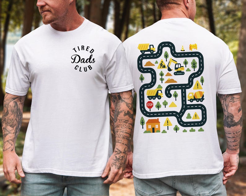 Custom Tired Dads Club Construction Car Track Massage Shirt Funny Father's Day Gift For Dad