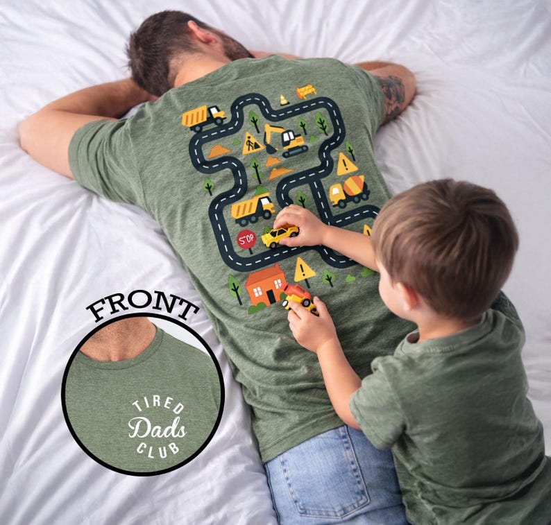Custom Tired Dads Club Construction Car Track Massage Shirt Funny Father's Day Gift For Dad