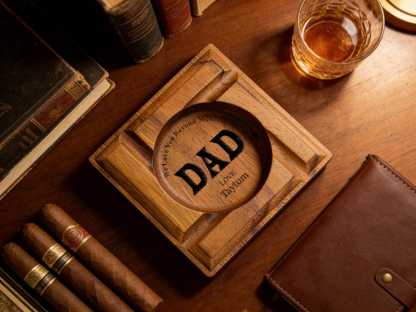 Personalized Walnut Wood Cigar Ashtray, Groomsman Gift, Husband & Fathers Gift