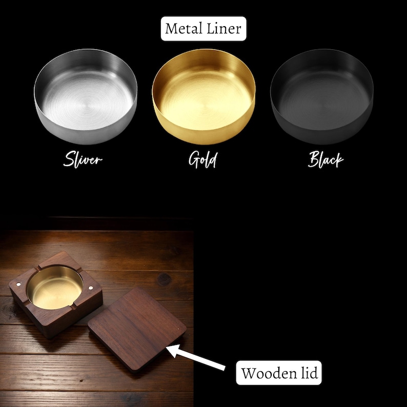 Personalized Wooden Ashtray with Lid – Custom Engraved Walnut Tray, Gift for Him, Grandpa Groomsmen Gift, Smoker Accessories