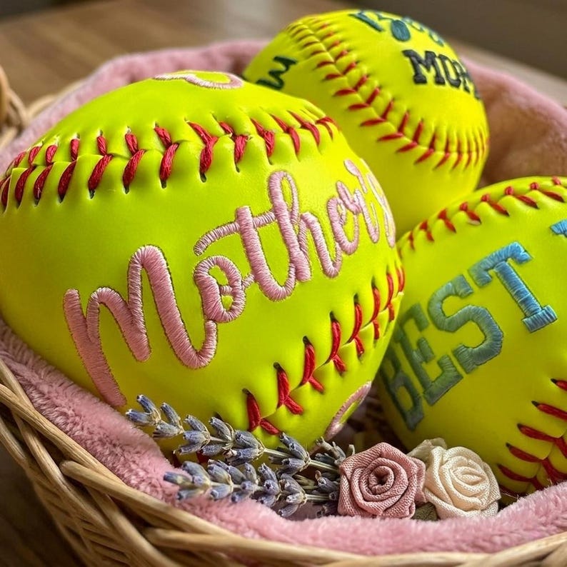 Personalized Embroidered Softball & Baseball | Dad Mom Keepsake Ball | Father's Day Gift from Kids