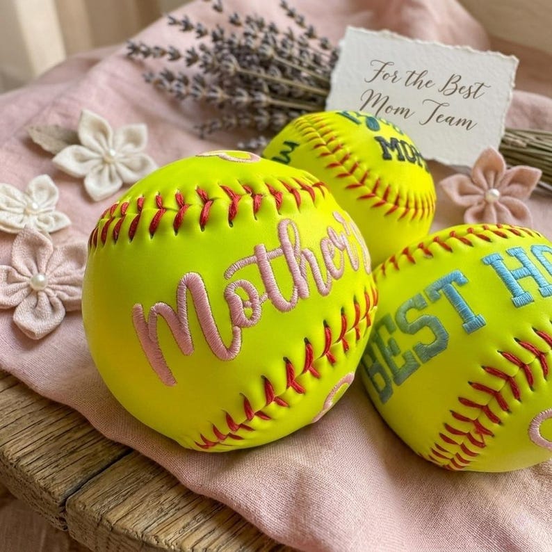 Personalized Embroidered Softball & Baseball | Dad Mom Keepsake Ball | Father's Day Gift from Kids