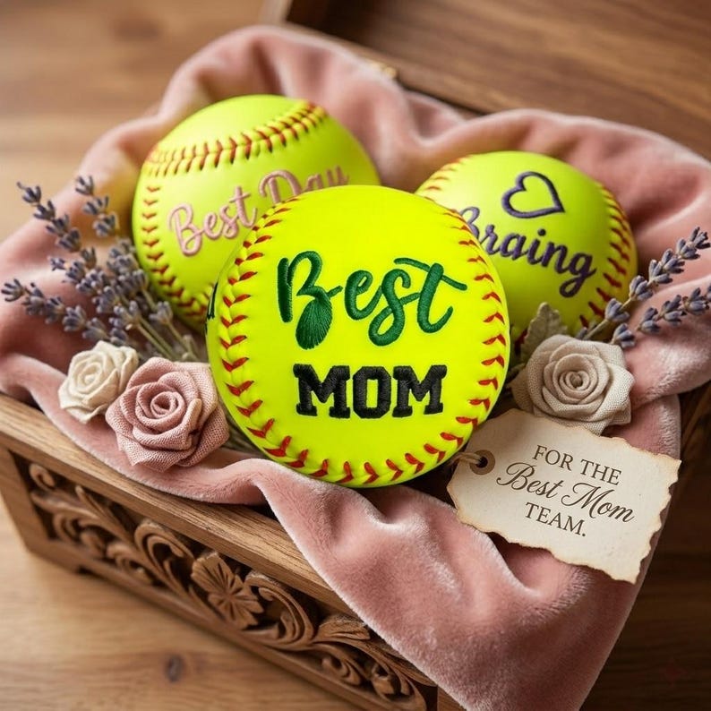 Personalized Embroidered Softball & Baseball | Dad Mom Keepsake Ball | Father's Day Gift from Kids