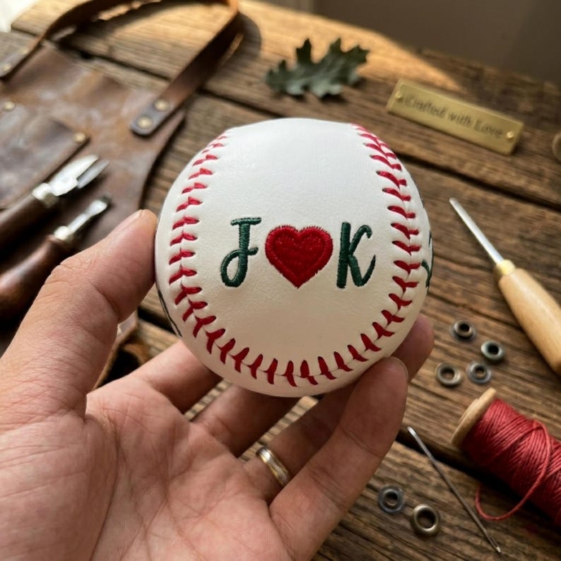 Personalized Embroidered Softball & Baseball | Dad Mom Keepsake Ball | Father's Day Gift from Kids