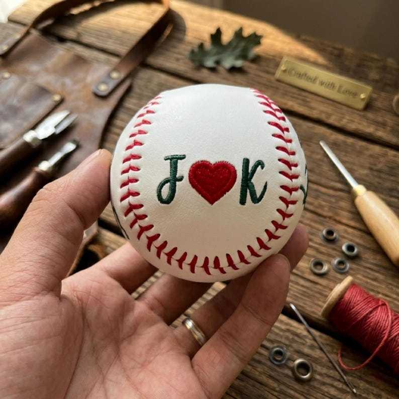 Personalized Embroidered Softball & Baseball | Dad Mom Keepsake Ball | Father's Day Gift from Kids