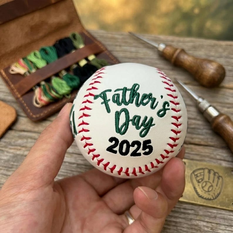 Personalized Embroidered Softball & Baseball | Dad Mom Keepsake Ball | Father's Day Gift from Kids