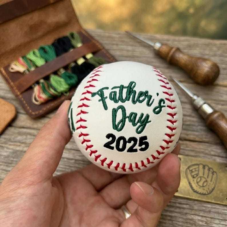 Personalized Embroidered Softball & Baseball | Dad Mom Keepsake Ball | Father's Day Gift from Kids