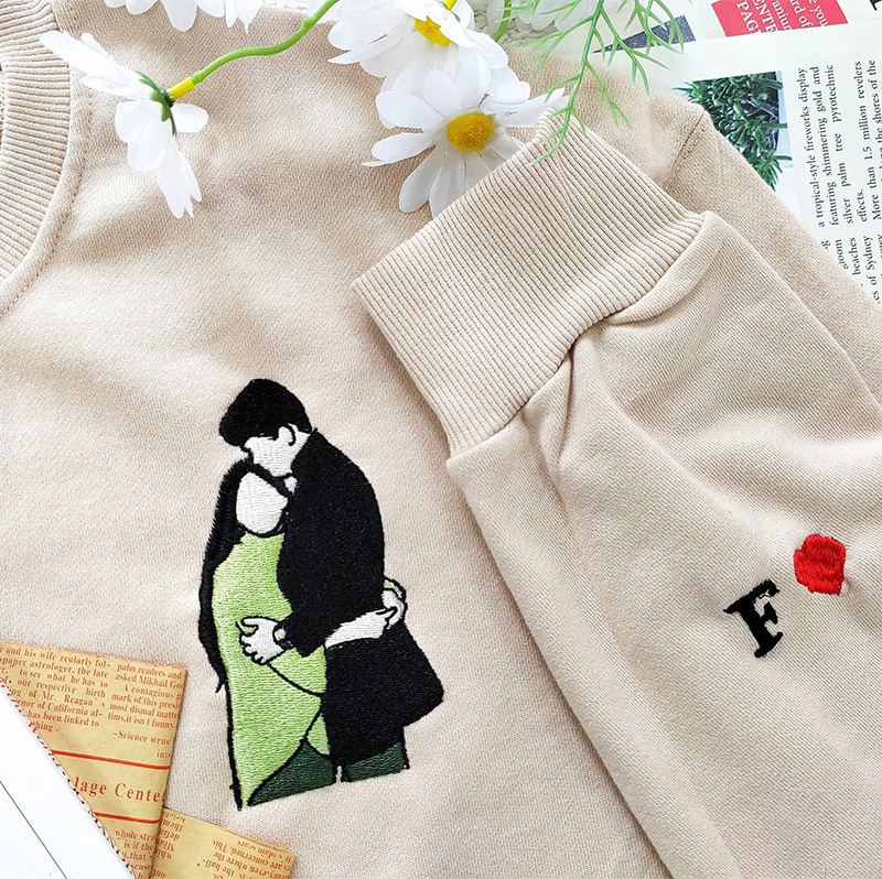 Custom Photo Portrait Embroidered Sweatshirt Couple Hoodie