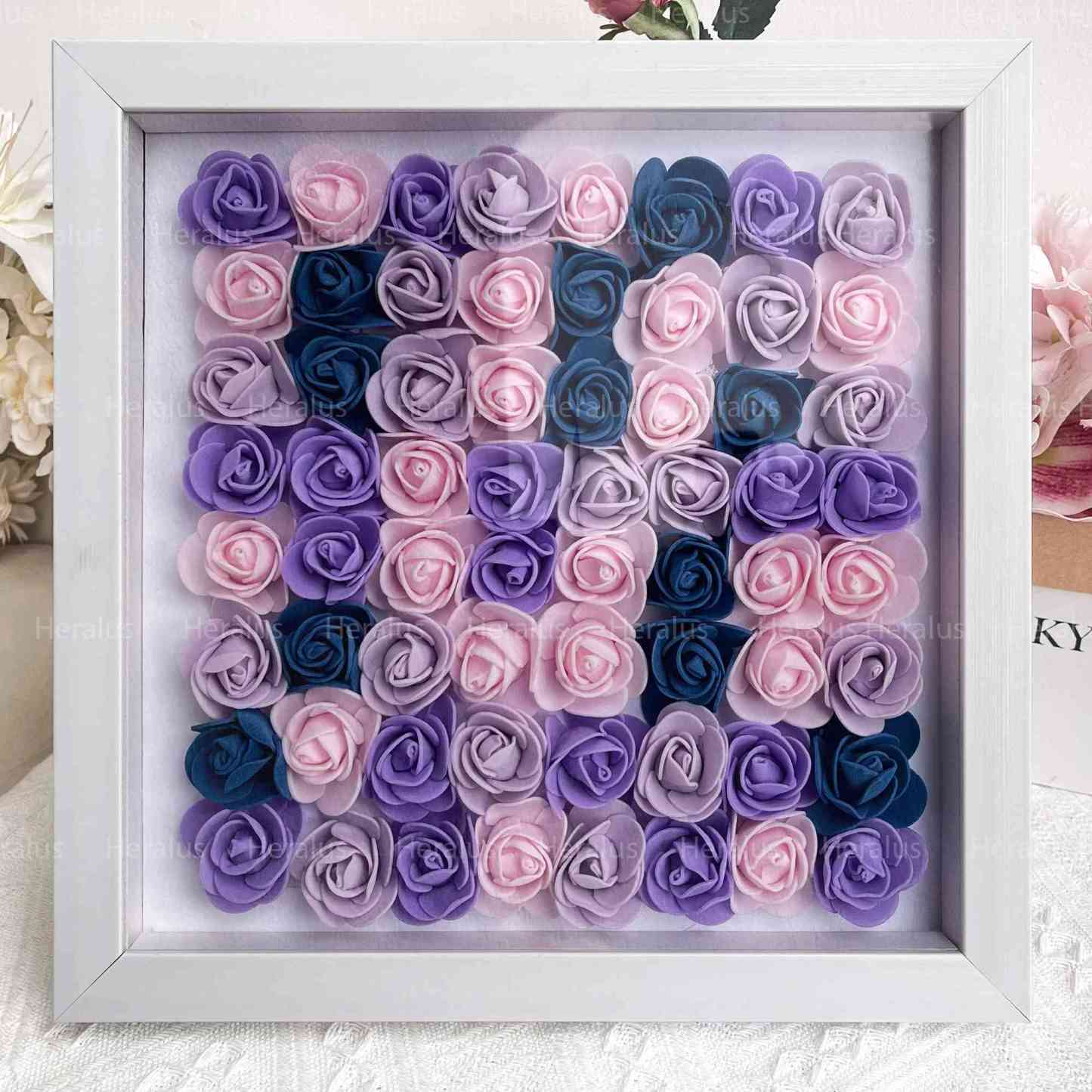 Custom Flower Heart Shadow Box with Names - Mother's Day Gifts For Grandma, Mom (Customized free)