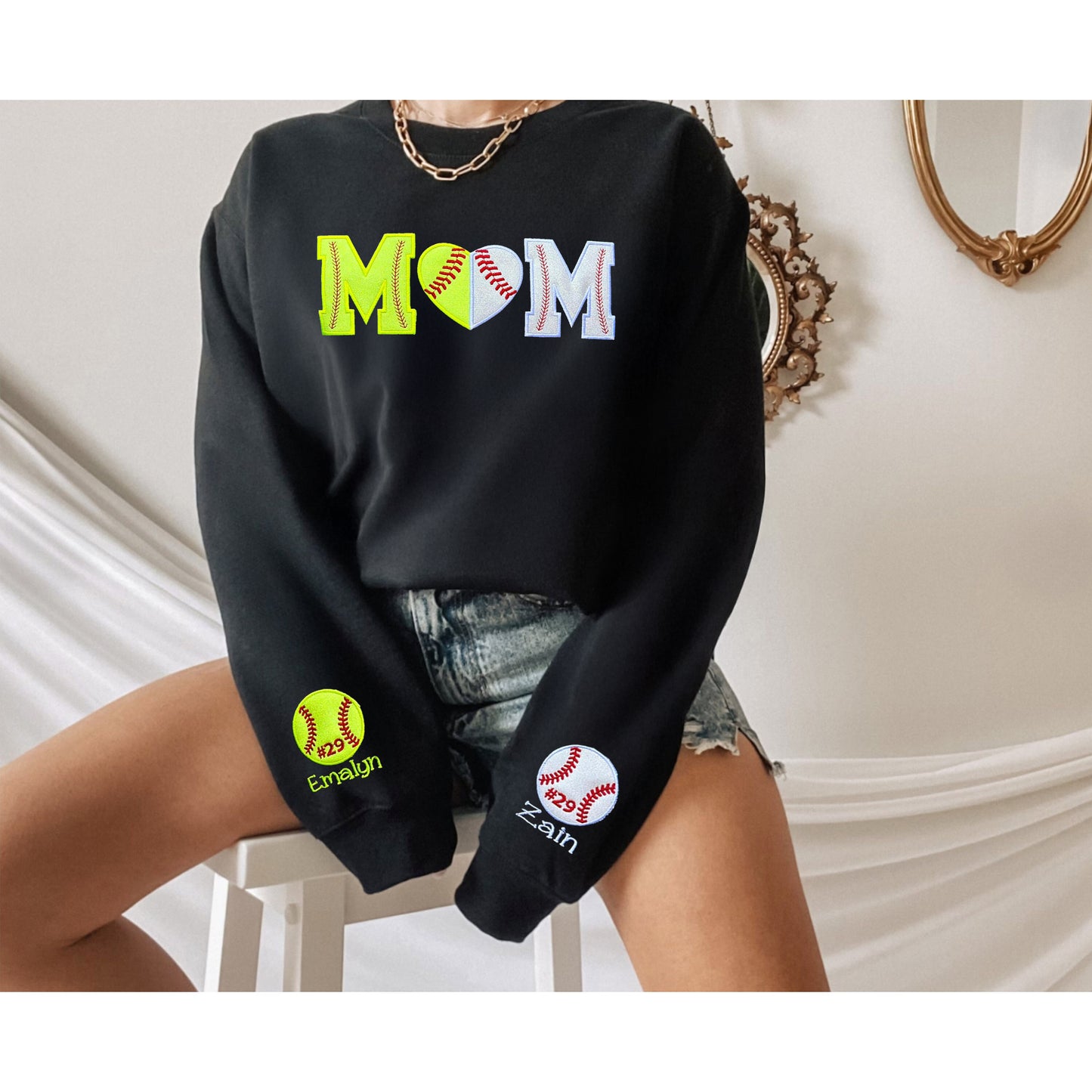 Custom Softball/Baseball Mom Embroidered Sweatshirt