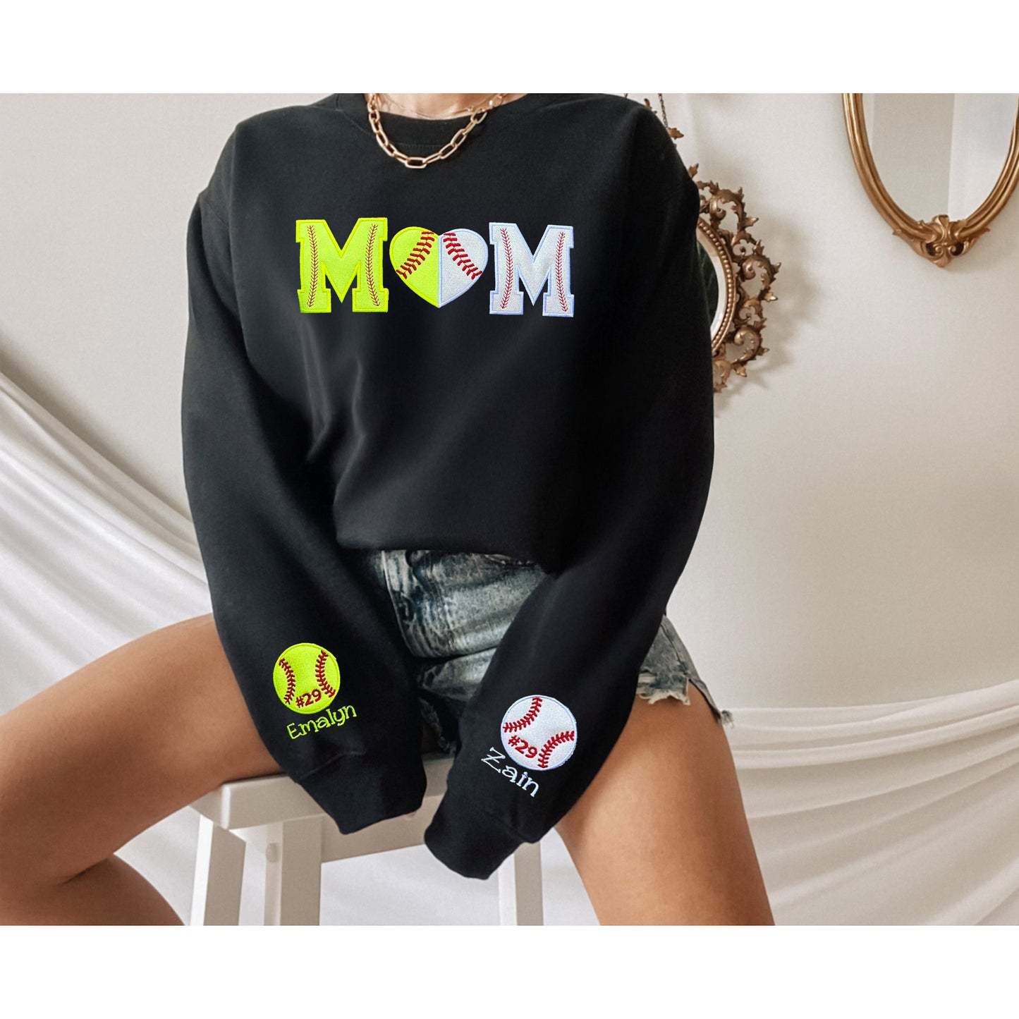 Custom Softball/Baseball Mom Embroidered Sweatshirt