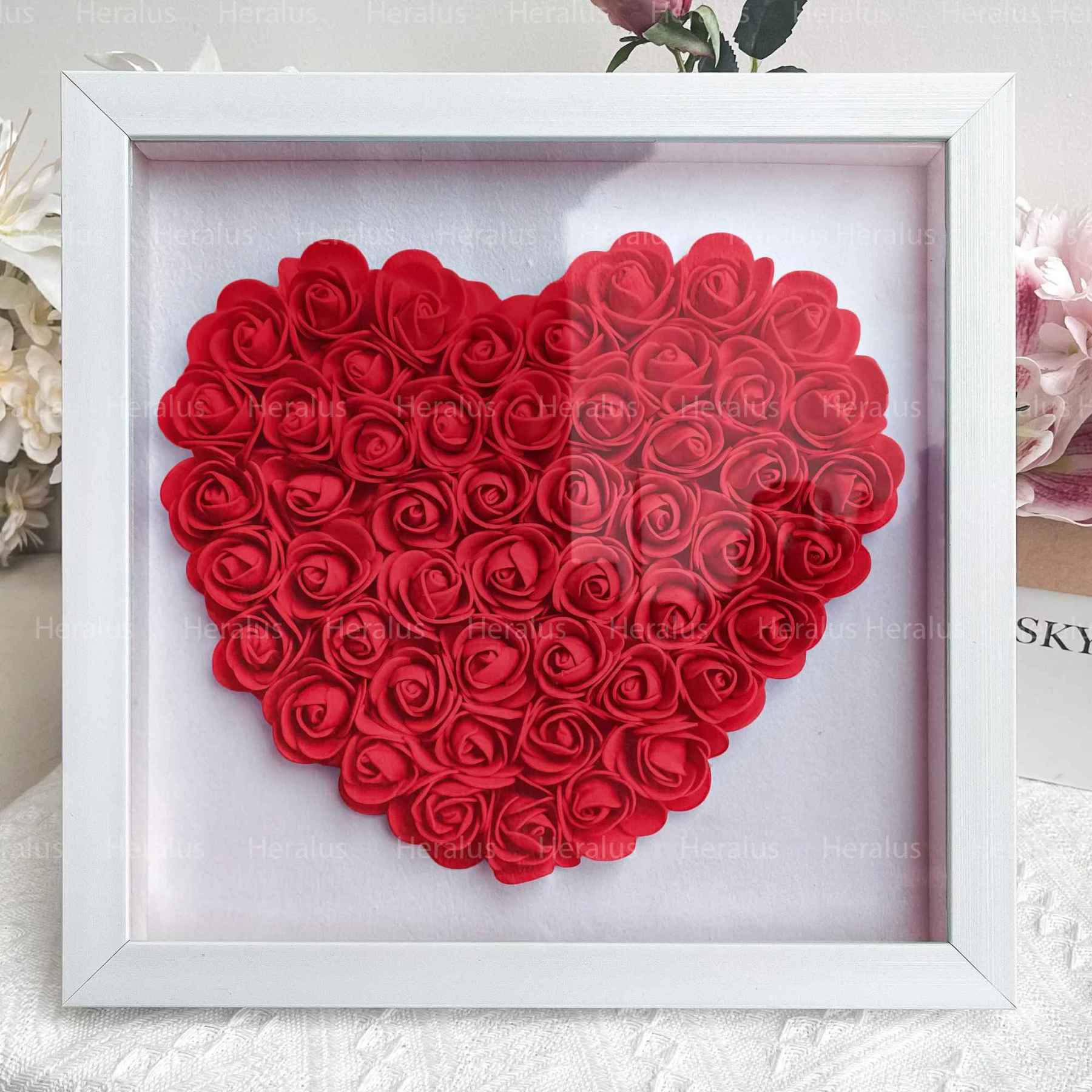 Custom Flower Heart Shadow Box with Names - Mother's Day Gifts For Grandma, Mom (Customized free)