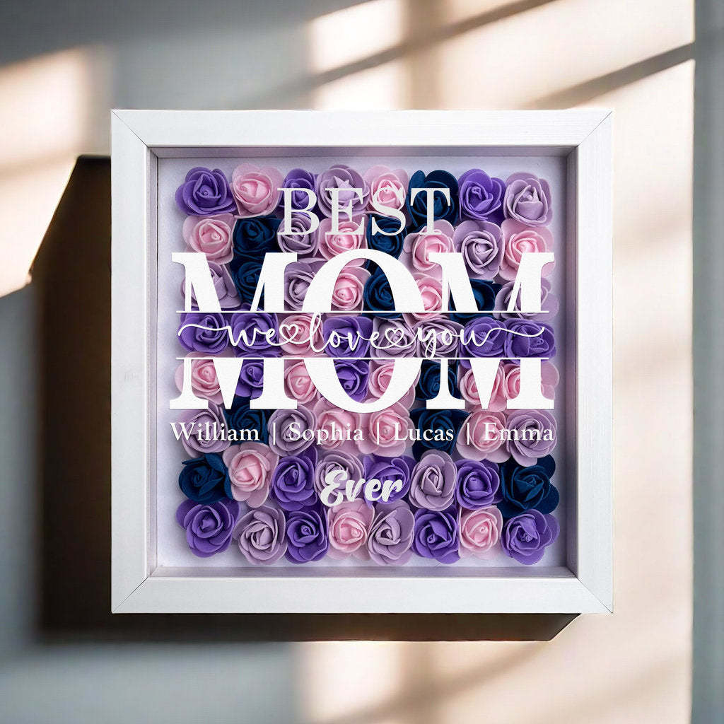 "Best Mom Ever" Heart Shaped Flower Shadow Box | Customized Gift for MOM, Nana Grandma-Creatgifts
