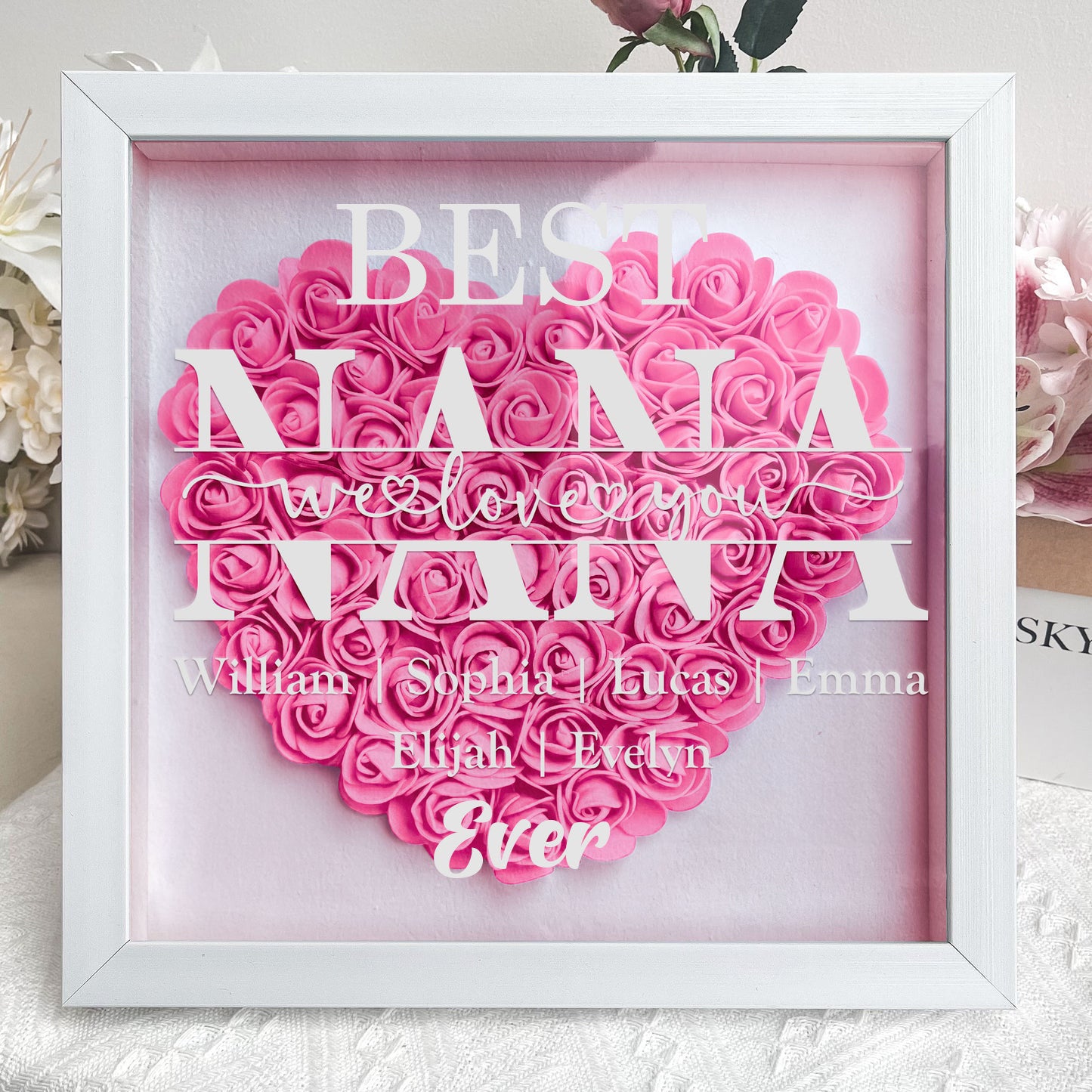 "Best Mom Ever" Heart Shaped Flower Shadow Box | Customized Gift for MOM, Nana Grandma-Creatgifts