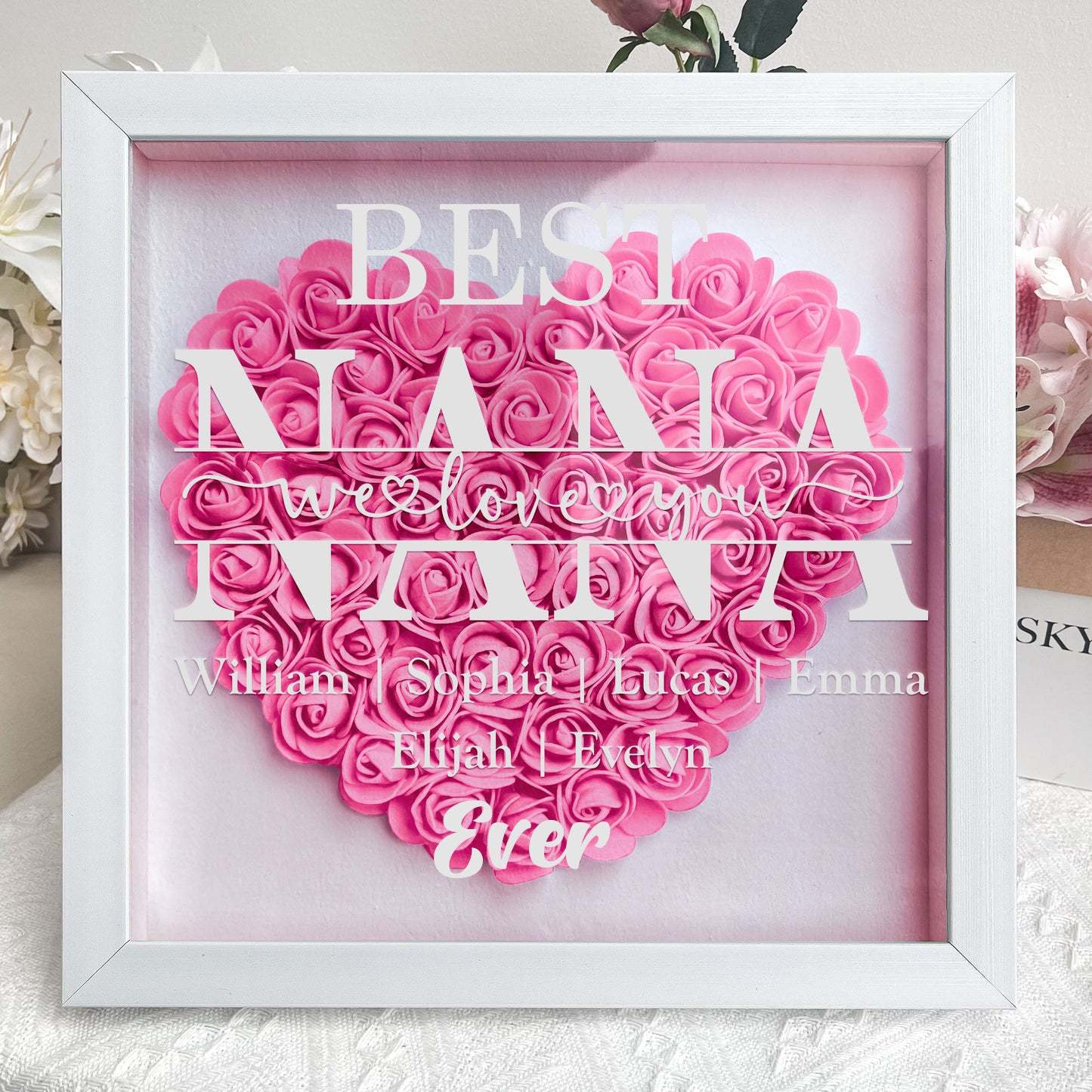 "Best Mom Ever" Heart Shaped Flower Shadow Box | Customized Gift for MOM, Nana Grandma-Creatgifts