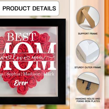 "Best Mom Ever" Heart Shaped Flower Shadow Box | Customized Gift for MOM, Nana Grandma-Creatgifts
