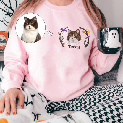 Custom Halloween Embroidered Dog Portrait Photo Sweatshirt