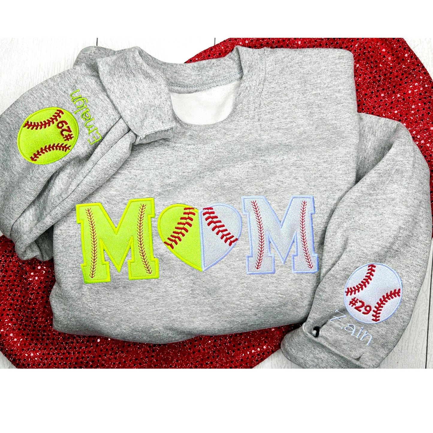 Custom Softball/Baseball Mom Embroidered Sweatshirt