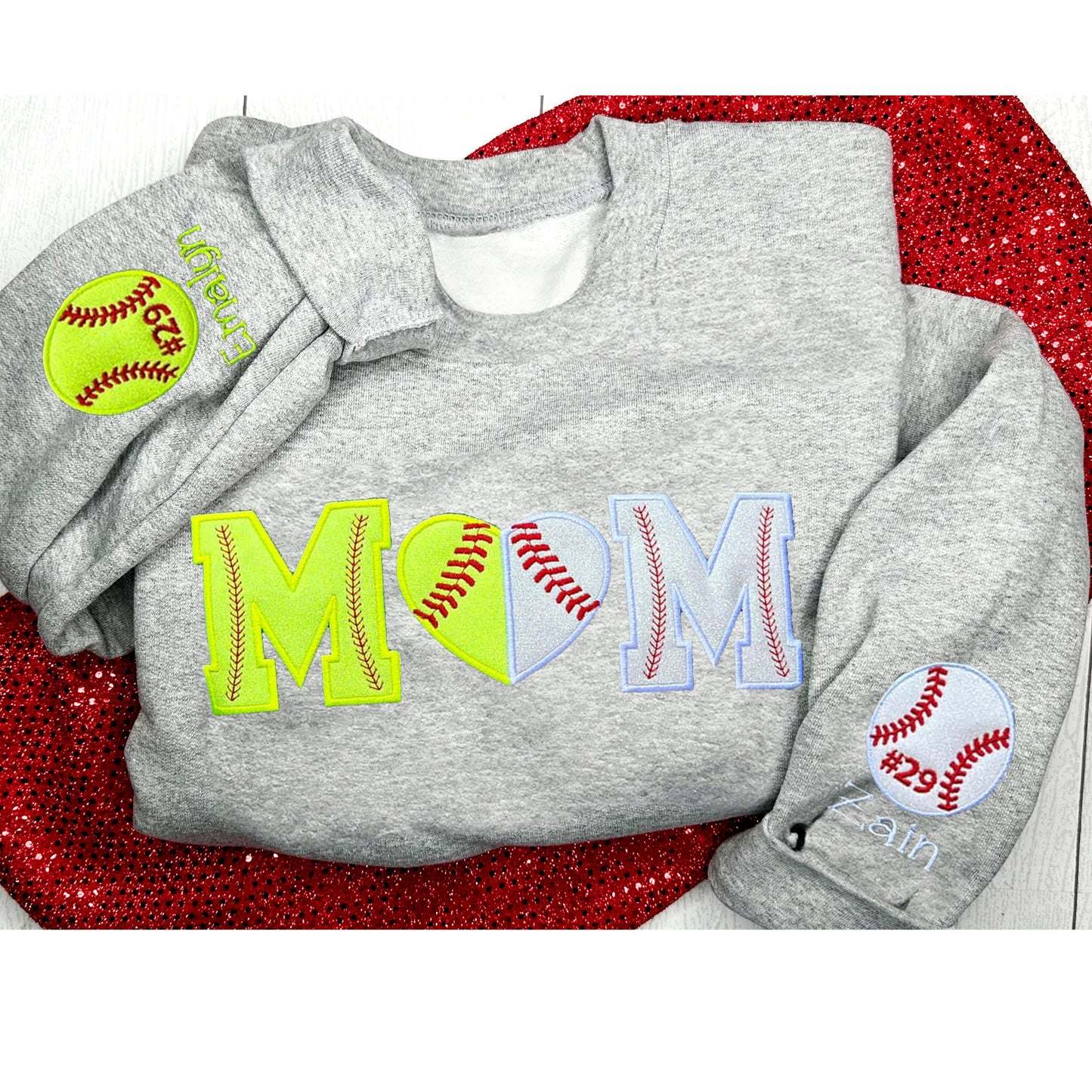 Custom Softball/Baseball Mom Embroidered Sweatshirt