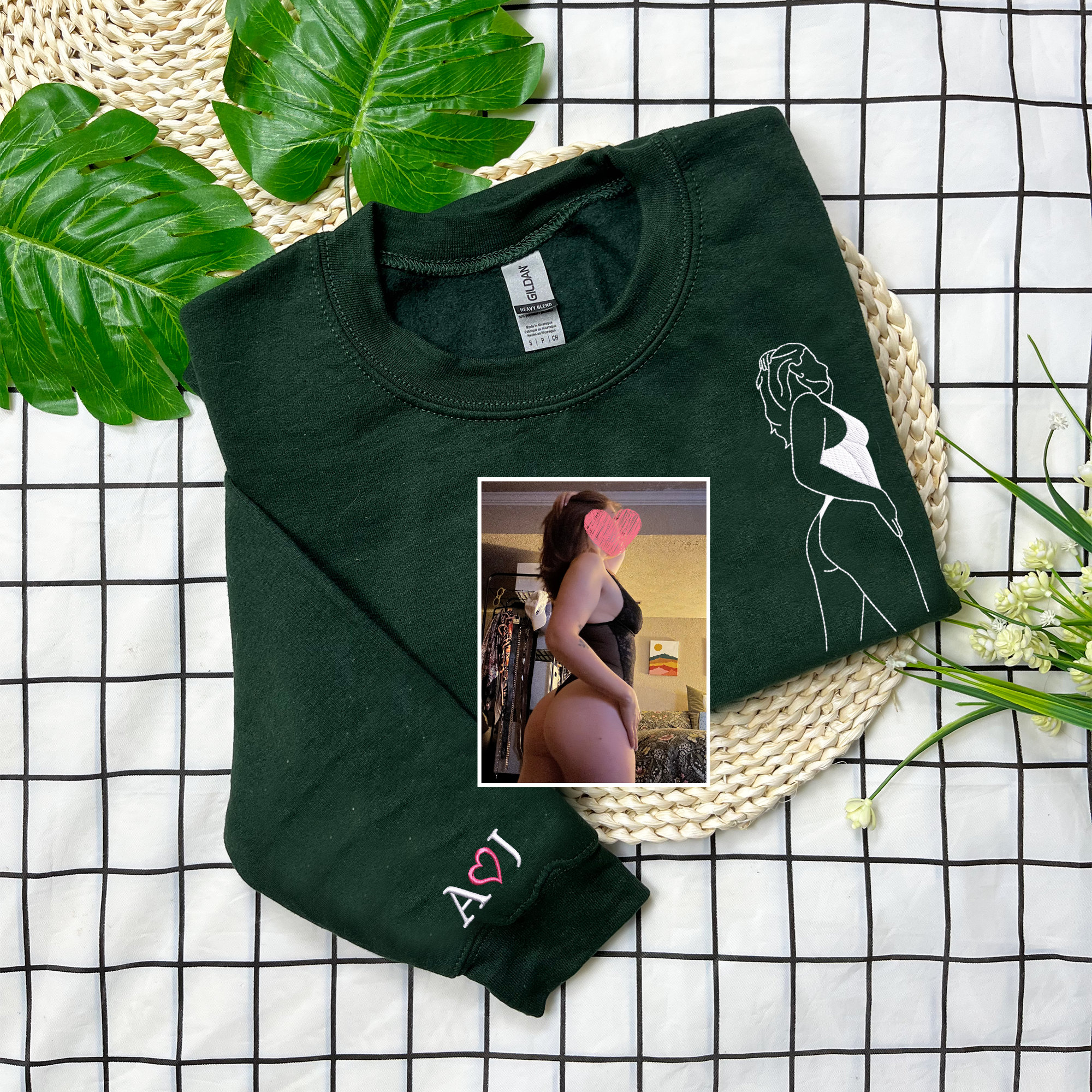 Custom Embroidered Spicy with Your Photo Sweatshirt, Personalized Girlfriend Spicy Photo Drawing Sweatshirt, Gift for Him-Creatgifts