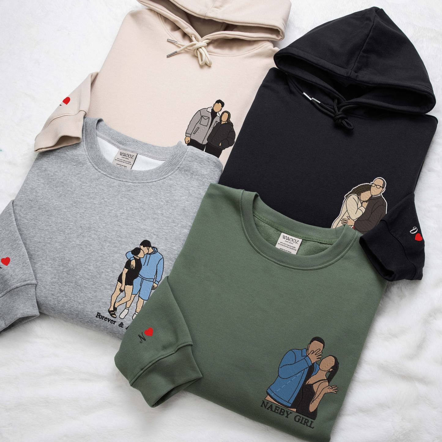 Custom Embroidered Couple Art Drawing Gift, Portrait From Photo, Embroidered Sweatshirt, Valentine Personalized, First Anniversary Gift-Creatgifts