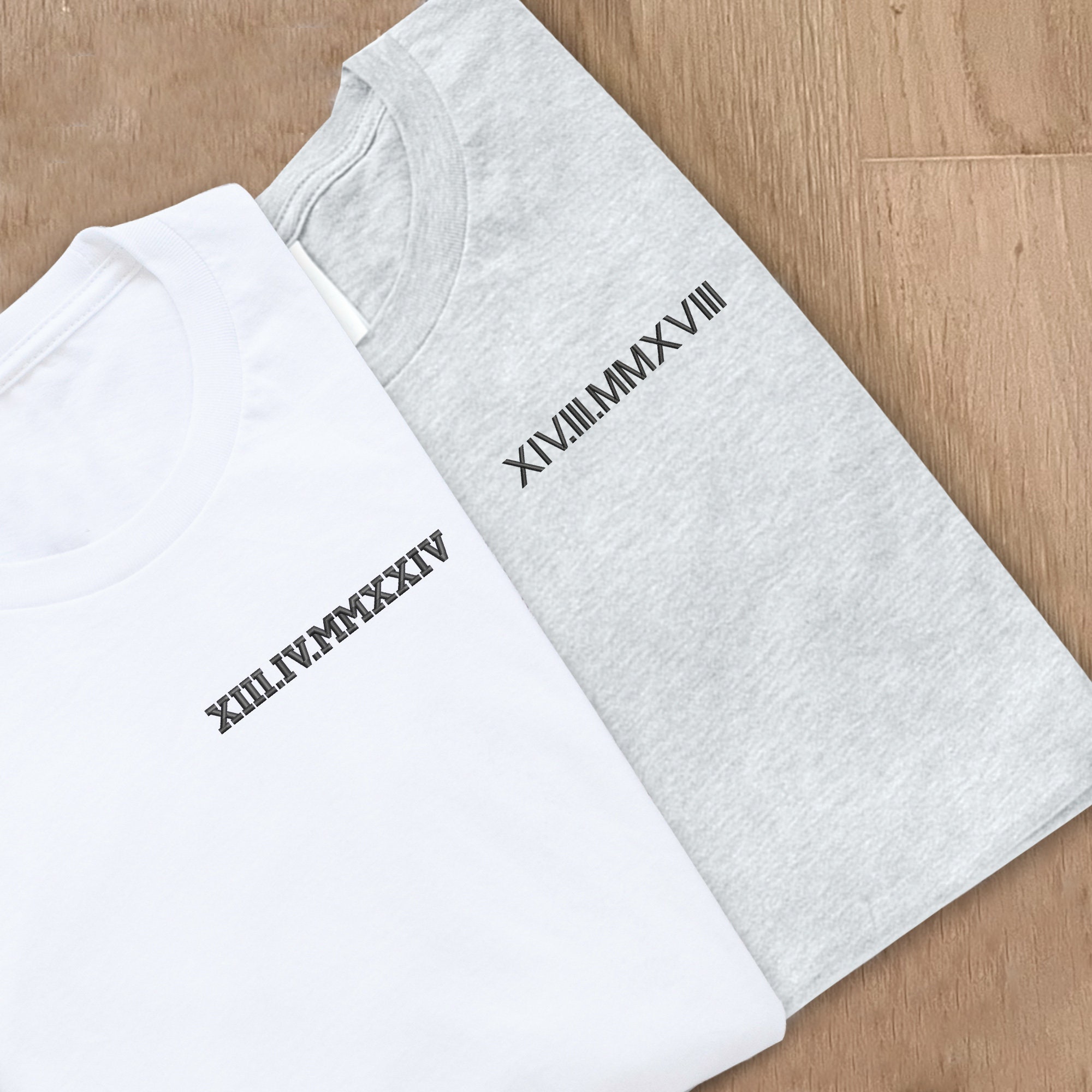 Embroidered Roman Numeral T-Shirts, Personalised Initials Couple Matching Shirt, Custom Wedding Date Tees, Memorial Anniversary Gift for Him-Creatgifts