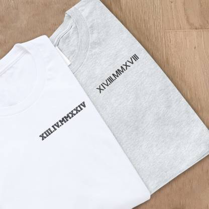 Embroidered Roman Numeral T-Shirts, Personalised Initials Couple Matching Shirt, Custom Wedding Date Tees, Memorial Anniversary Gift for Him-Creatgifts