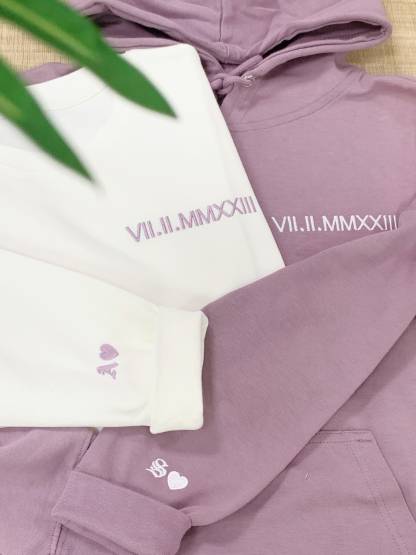 Embroidered Roman Numerals Sweatshirt | Anniversary Date Couple Hoodie