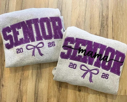 Custom Glitter Embroidered Senior Sweatshirt, Senior Class of 2026