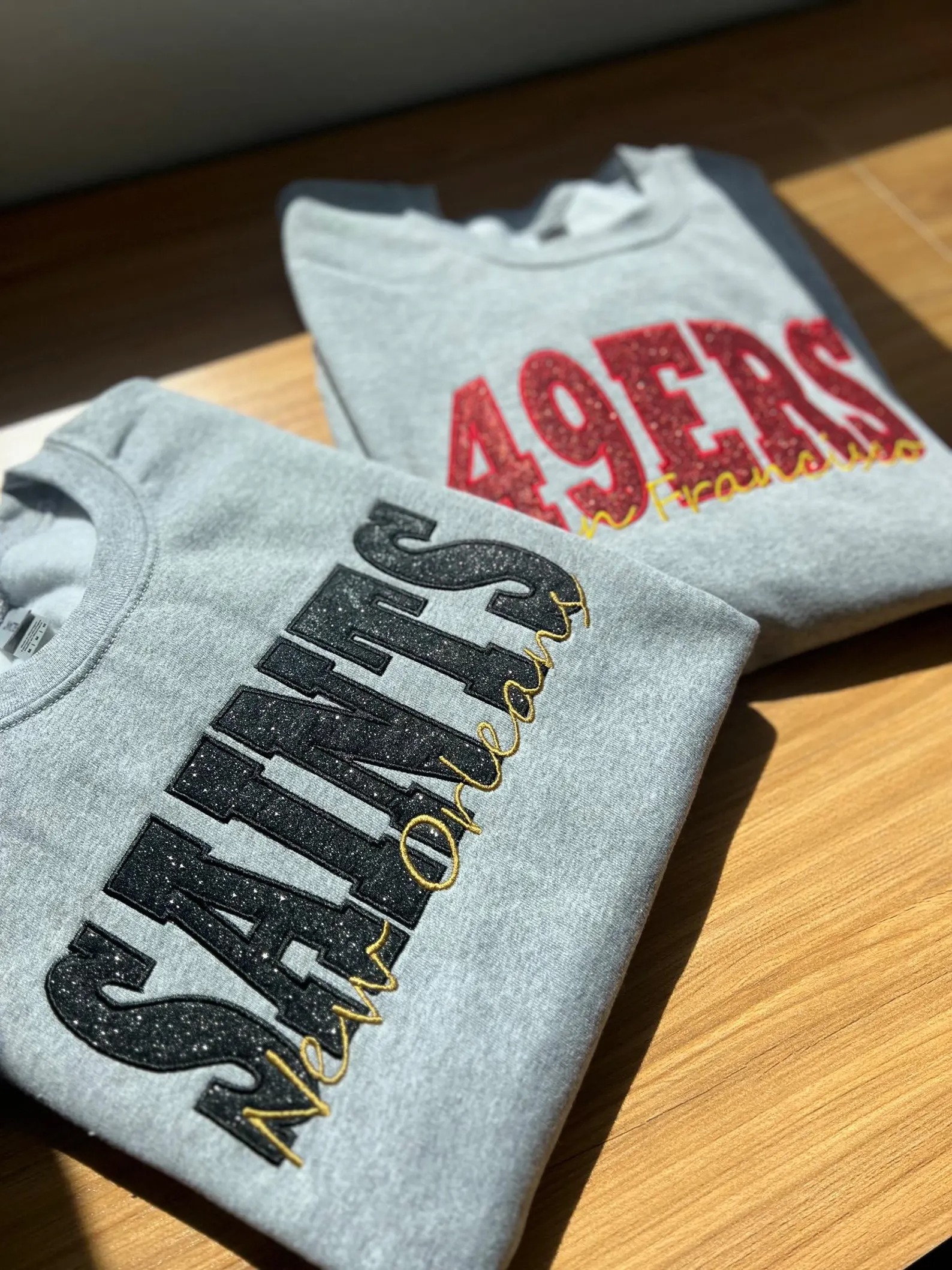 Custom Embroidered Sports Team Crewneck Sweater with Appliqué & Glitter Vinyl