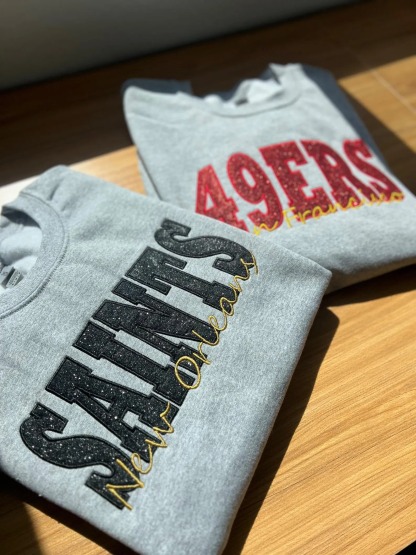 Custom Embroidered Sports Team Crewneck Sweater with Appliqué & Glitter Vinyl