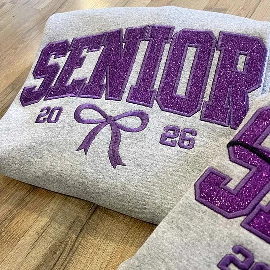Custom Glitter Embroidered Senior Sweatshirt, Senior Class of 2026