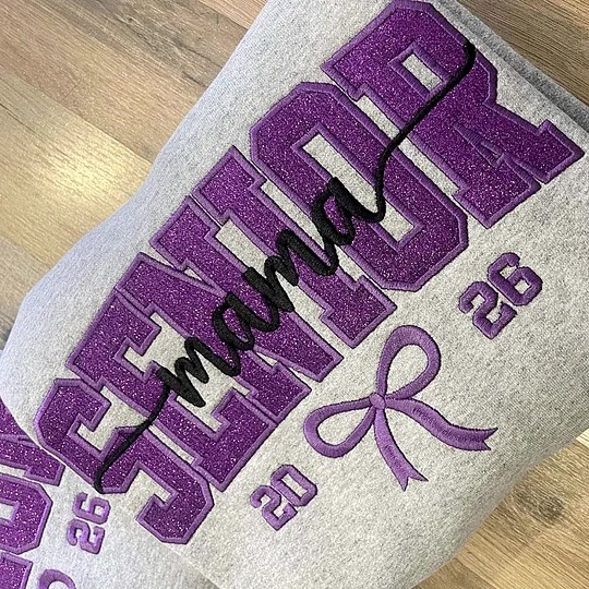 Custom Glitter Embroidered Senior Sweatshirt, Senior Class of 2026