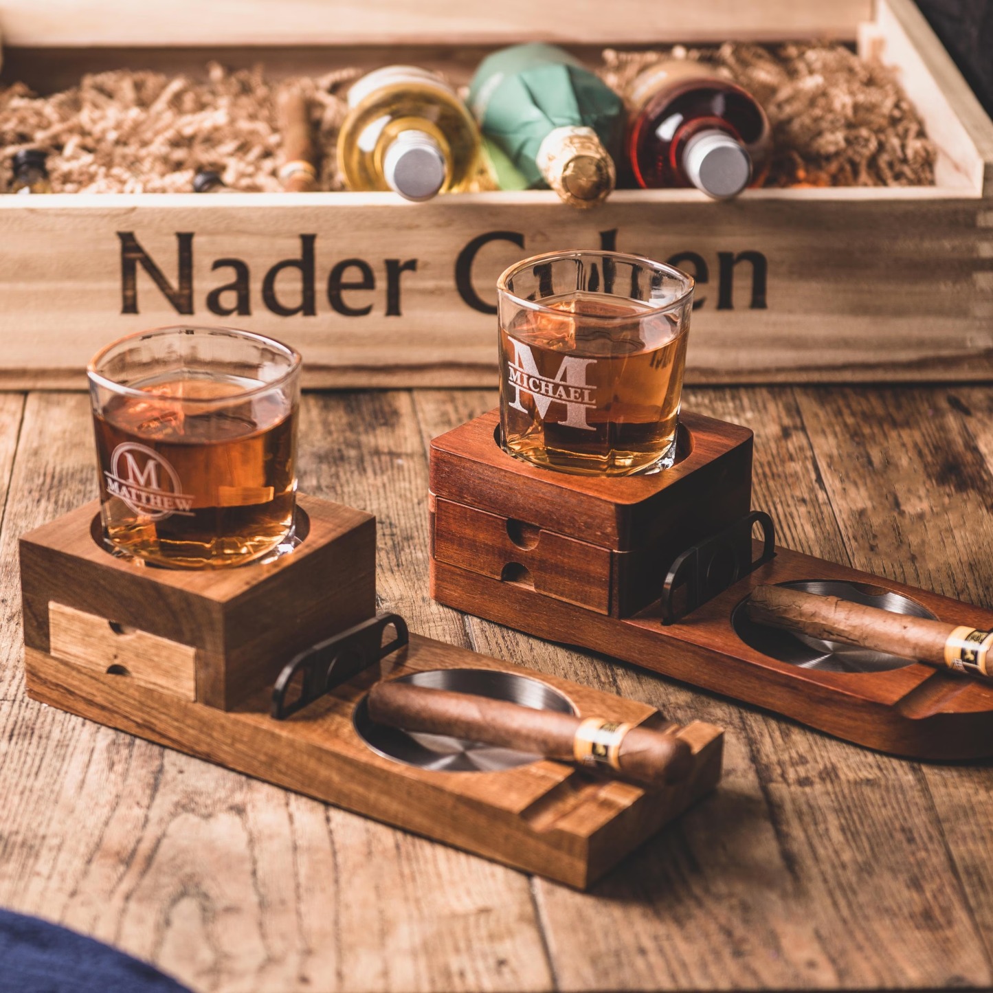 Personalized Whiskey Glass and Cigars Accessories, Groomsmen Gifts, Gift for Him