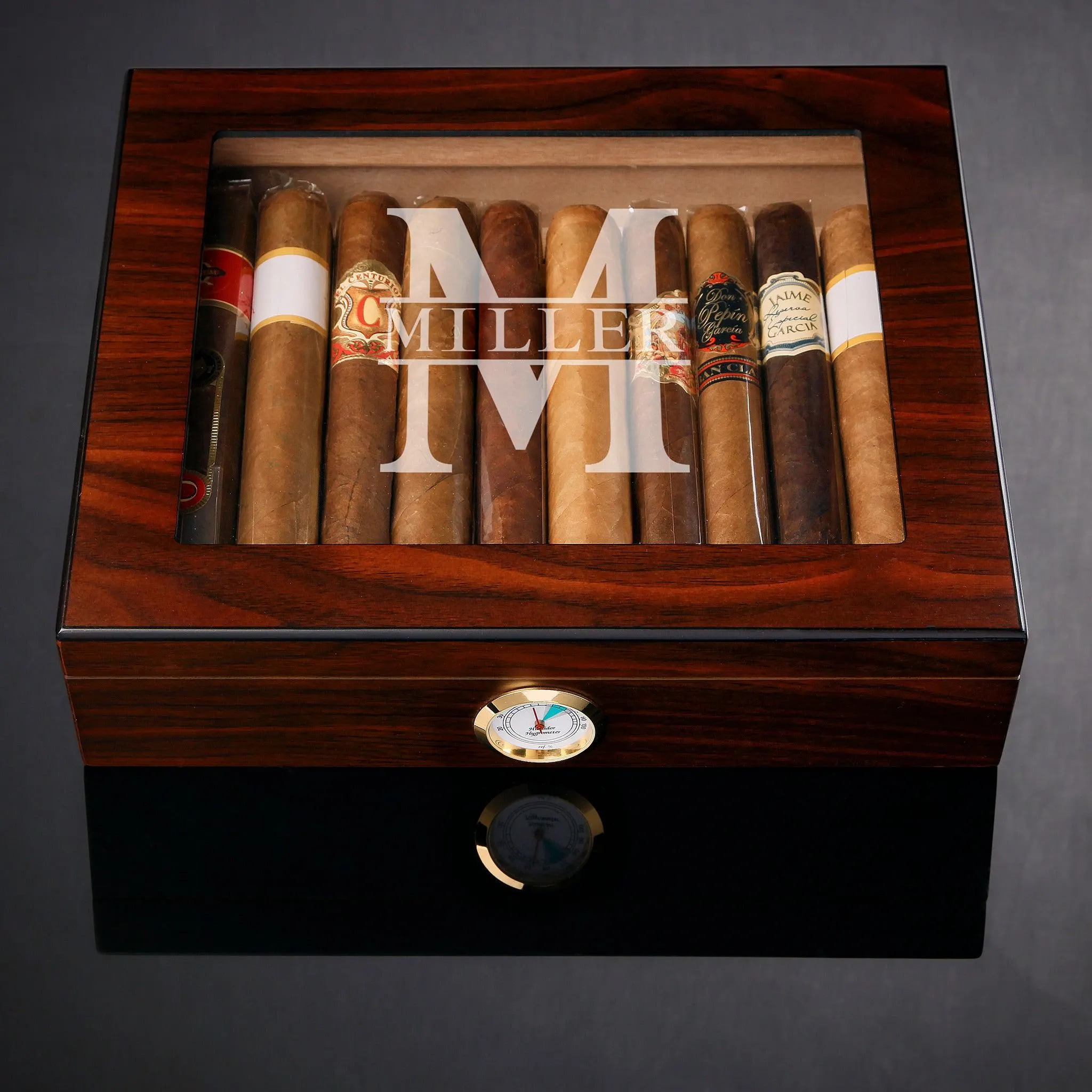 Engraved Cigar Humidor Box Personalized Cigar Gift with Hygrometer Premium Gift for Men