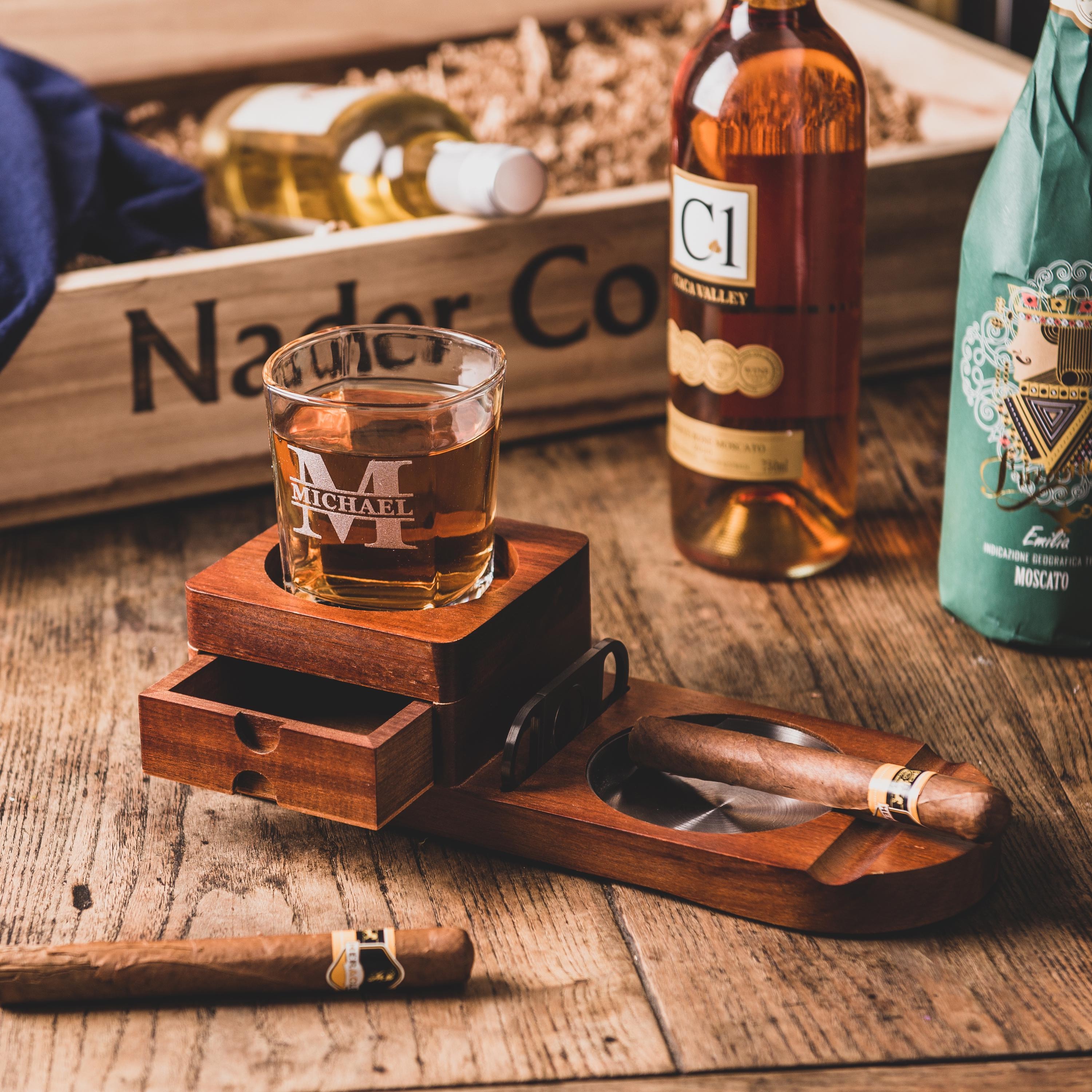 Personalized Whiskey Glass and Cigars Accessories, Groomsmen Gifts, Gift for Him
