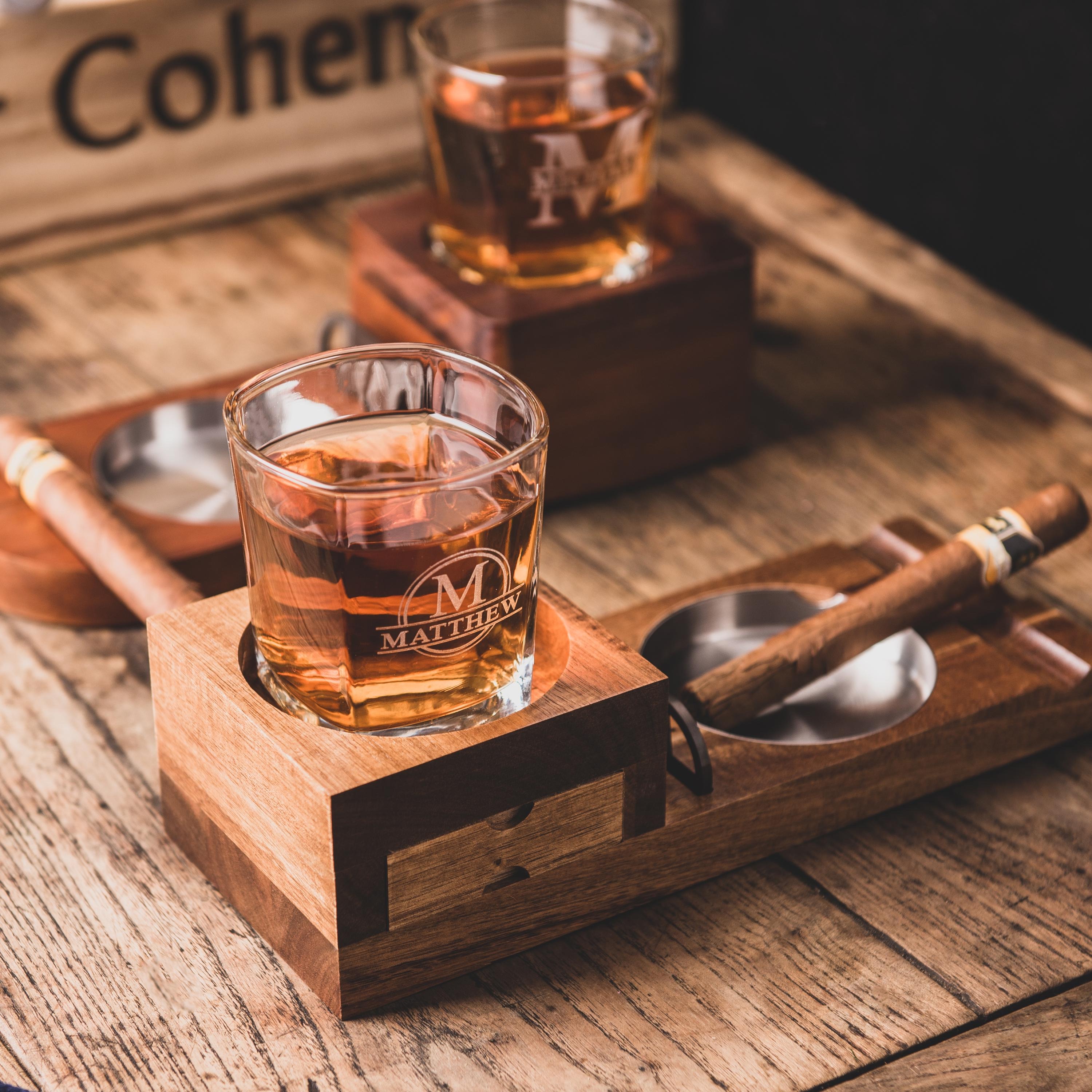 Personalized Whiskey Glass and Cigars Accessories, Groomsmen Gifts, Gift for Him
