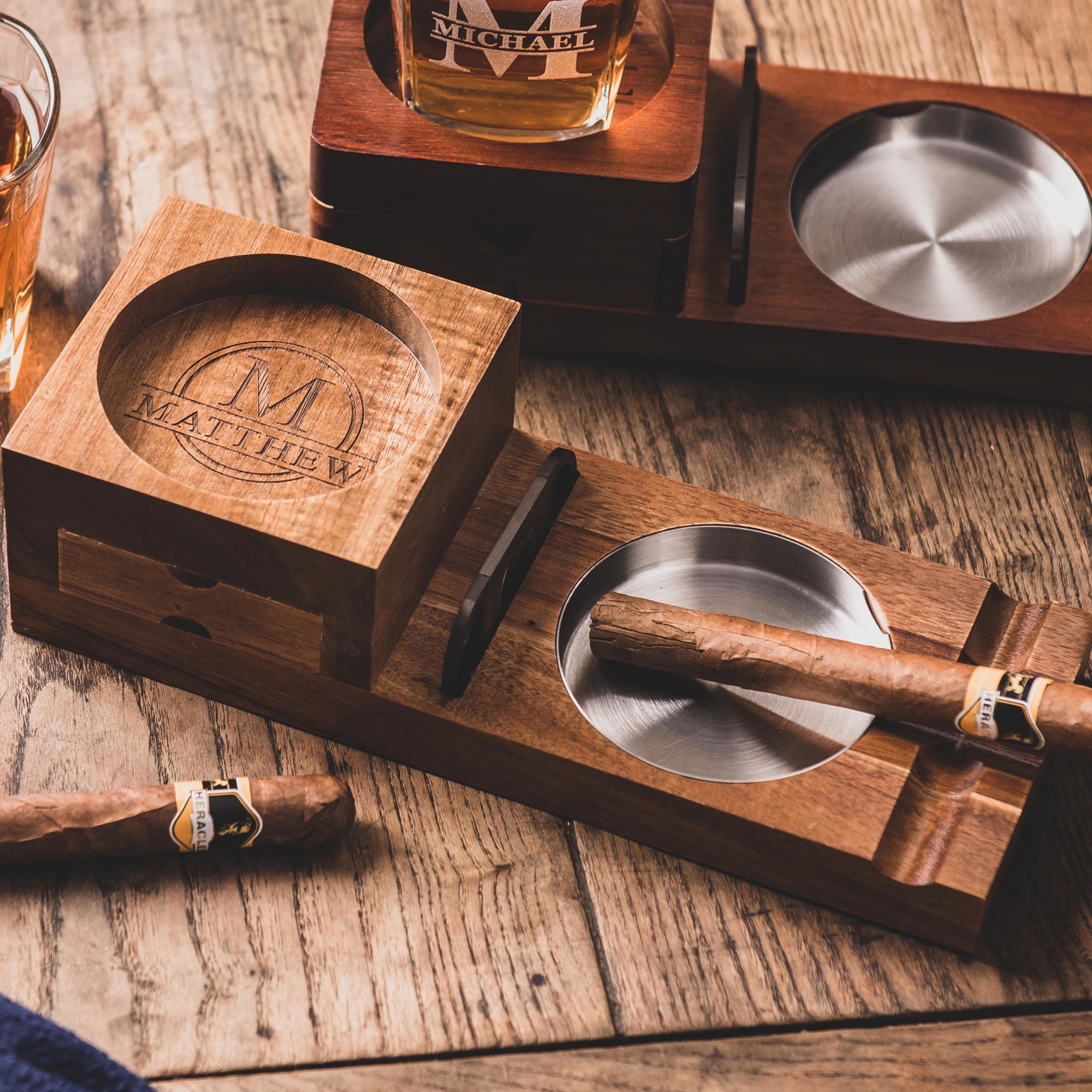 Personalized Whiskey Glass and Cigars Accessories, Groomsmen Gifts, Gift for Him