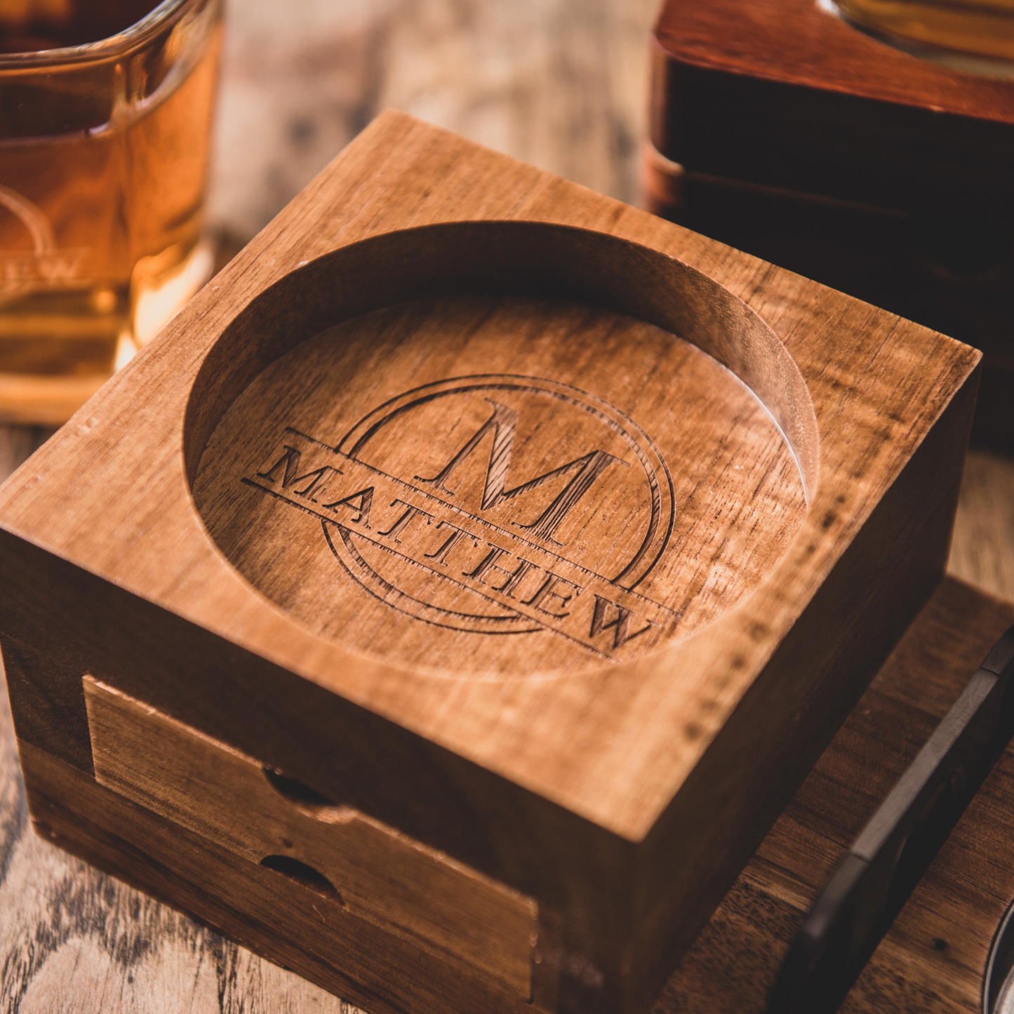 Personalized Whiskey Glass and Cigars Accessories, Groomsmen Gifts, Gift for Him