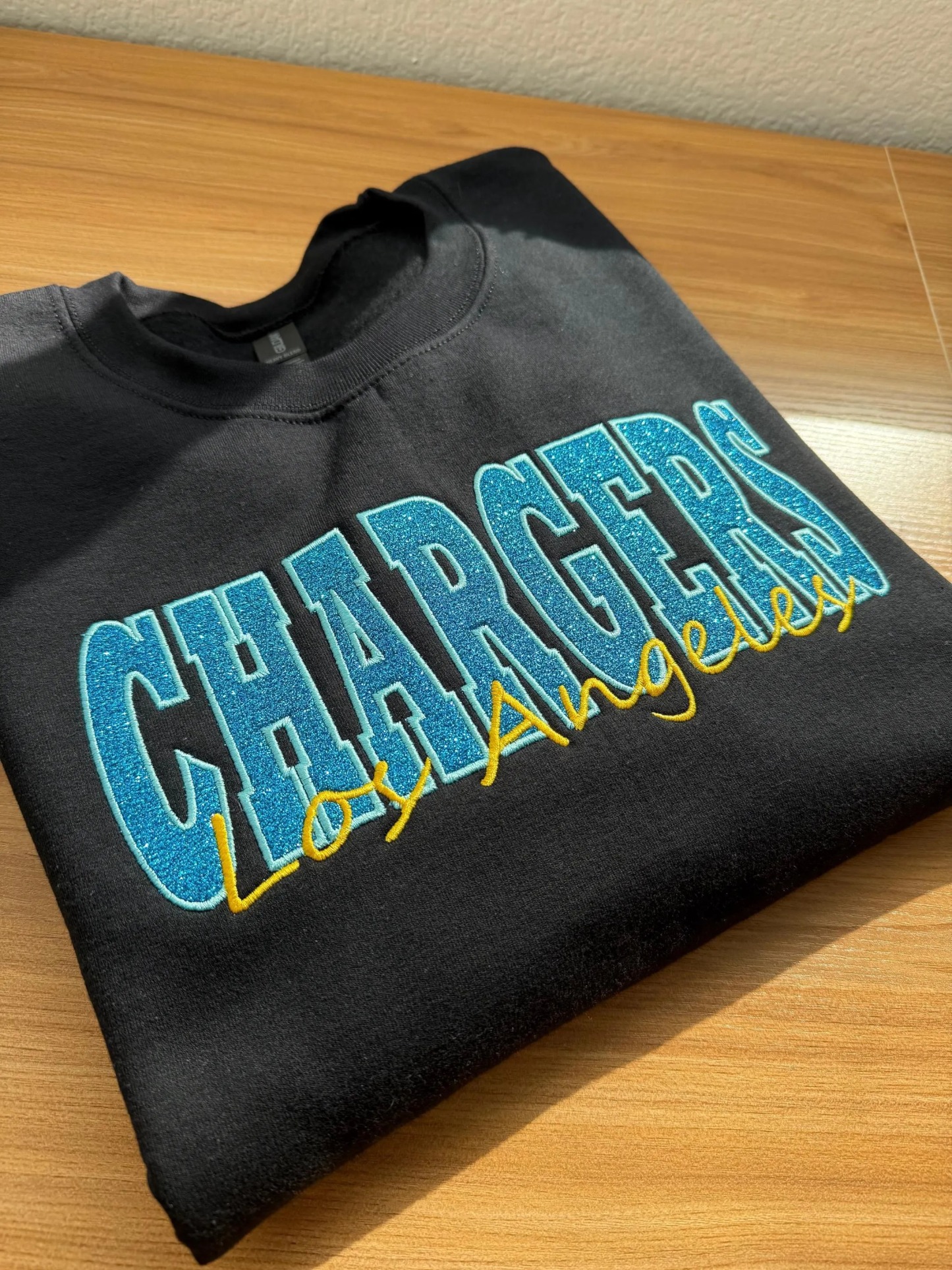 Custom Embroidered Sports Team Crewneck Sweater with Appliqué & Glitter Vinyl