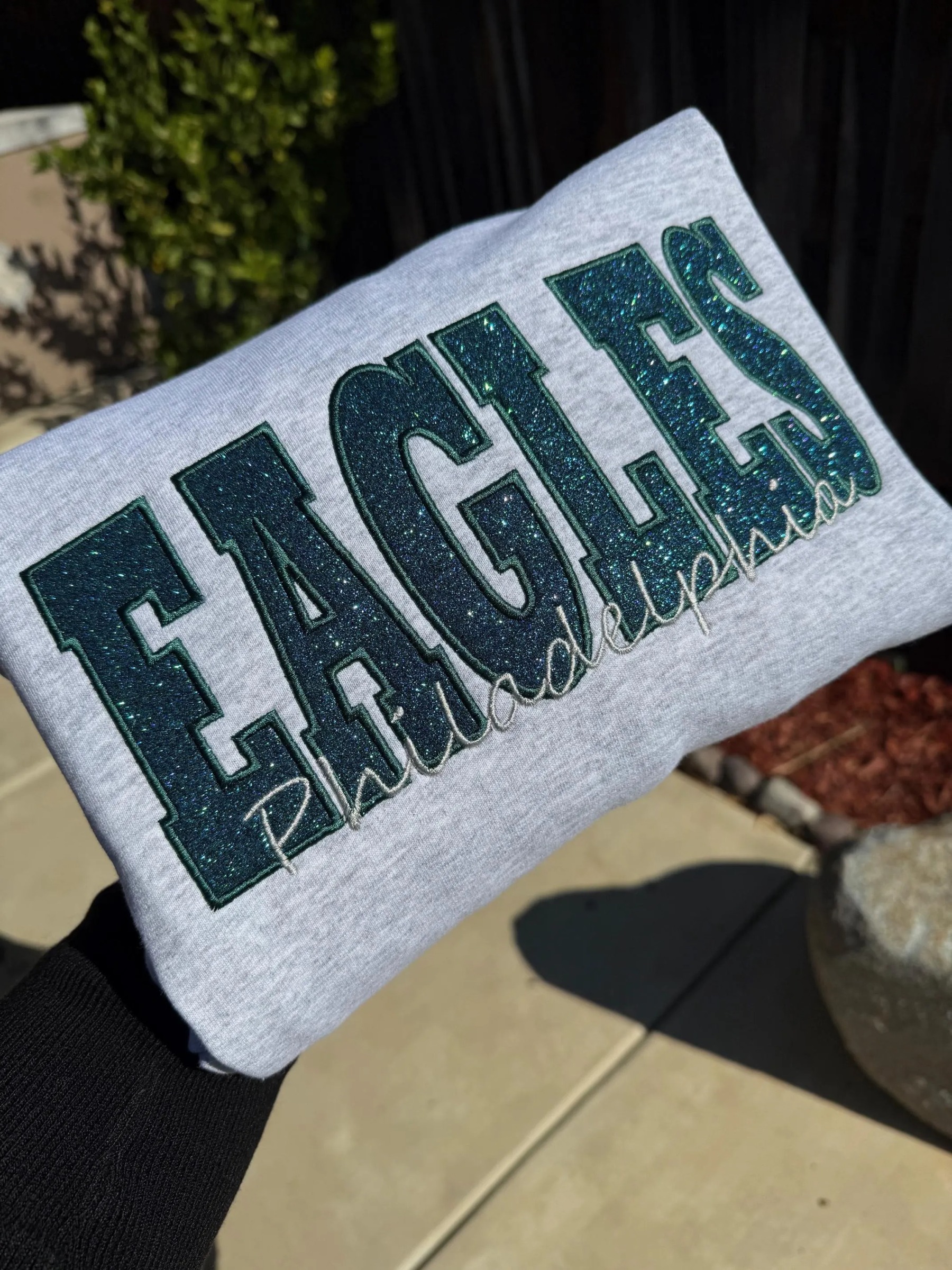 Custom Embroidered Sports Team Crewneck Sweater with Appliqué & Glitter Vinyl