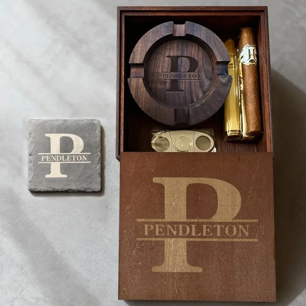 🚬 Personalized Name Walnut Cigar Ash Tray
