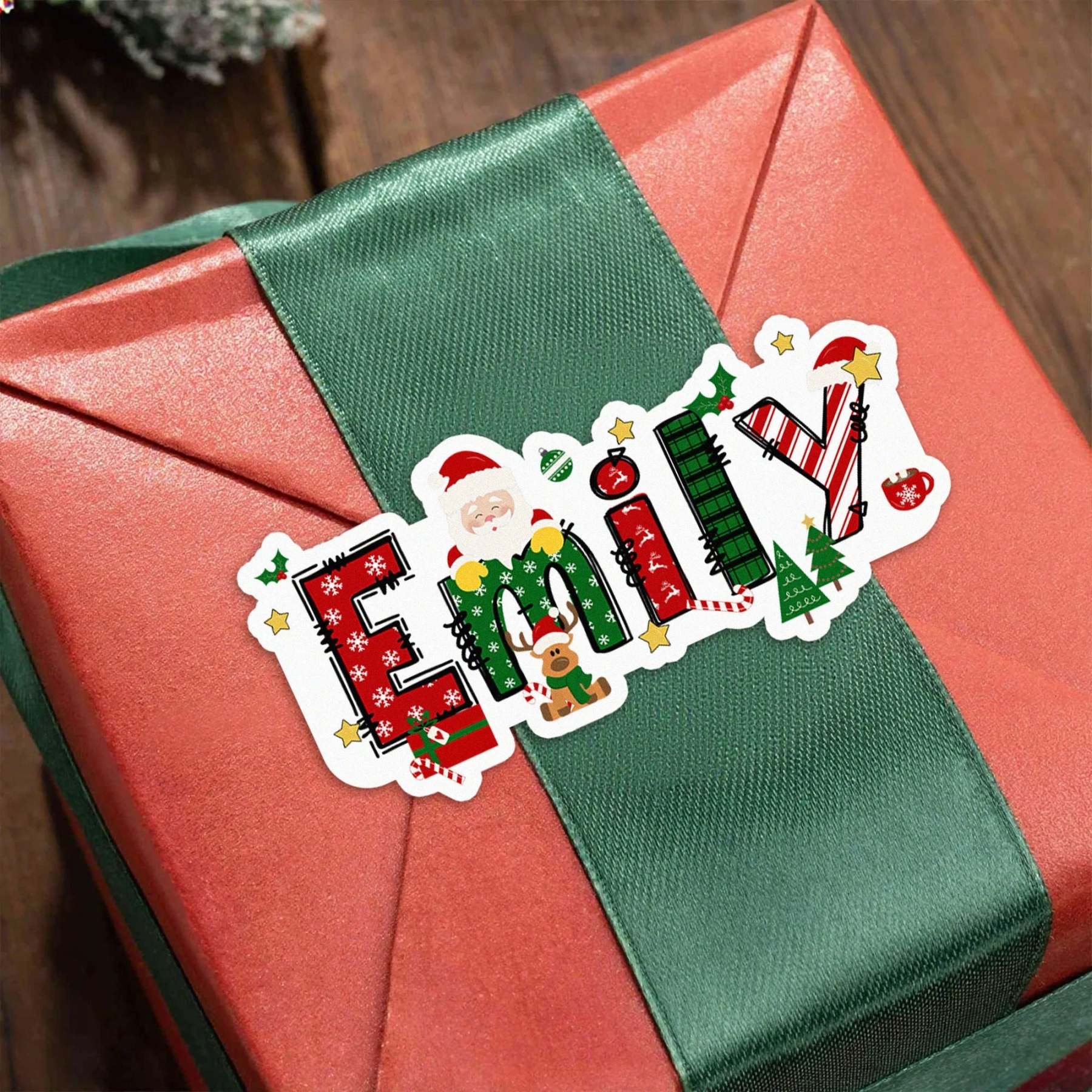 Personalized Waterproof Santa Claus and Elk Design Name Sticker Labels for Christmas Decoration